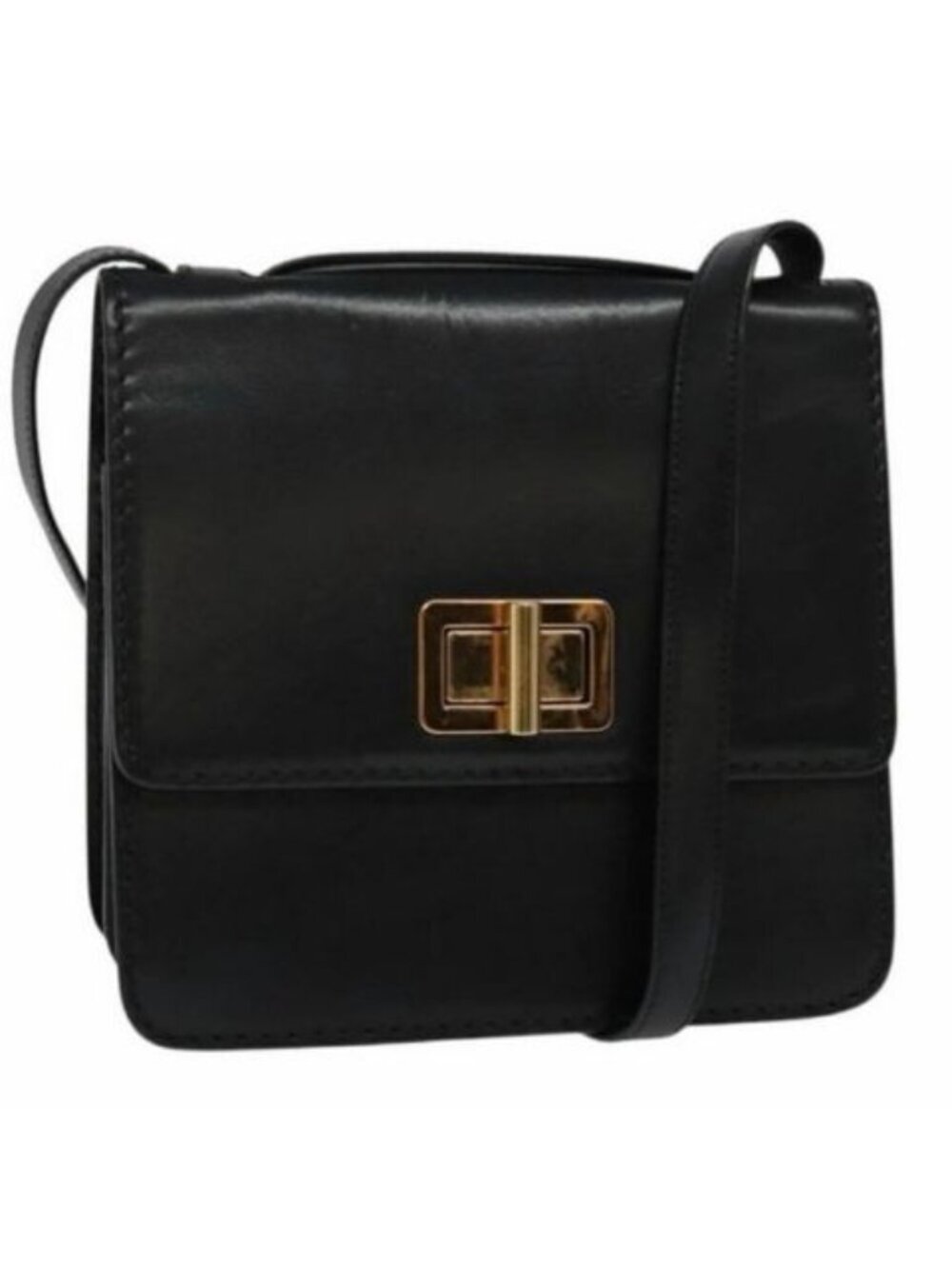 Chloé Louise Box Black Leather Crossbody Bag Gold Turnlock Vintage Authentic